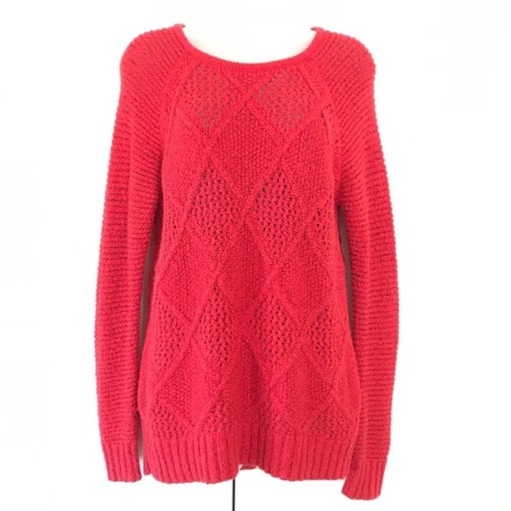 AEO Diamond pattern red soft sweater open knit S